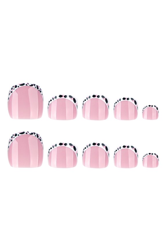 Soft Pink French Tip Leopard Print Press on Toenails, Short Squoval Glossy Fake Toenails, 24 Count