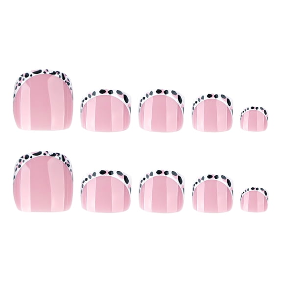 Soft Pink French Tip Leopard Print Press on Toenails, Short Squoval Glossy Fake Toenails, 24 Count