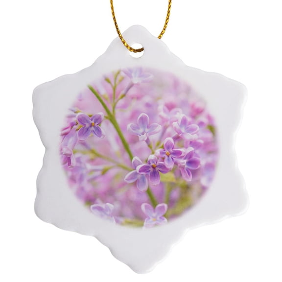 3drose, Soft Pink Lilac Flowers. Closeup View, Spring Blossoms, 3 inch Snowflake Porcelain Ornament