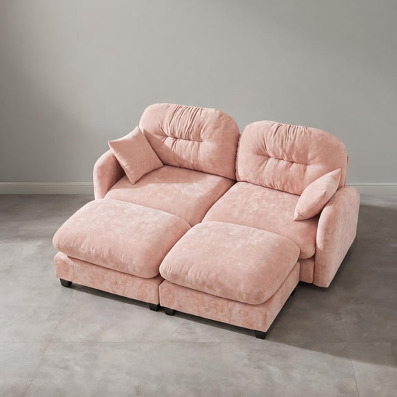Soft Pink Modular Loveseat Sofa with Ottoman for Living Room, Chenille, 2-Seat Sectional
