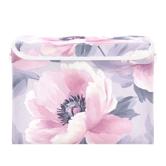 Soft Pink Peony Flowers Foldable Storage Bin with Lid and Handle Collapsible Storage Box 16.5 x 12.6 x 11.8 inches
