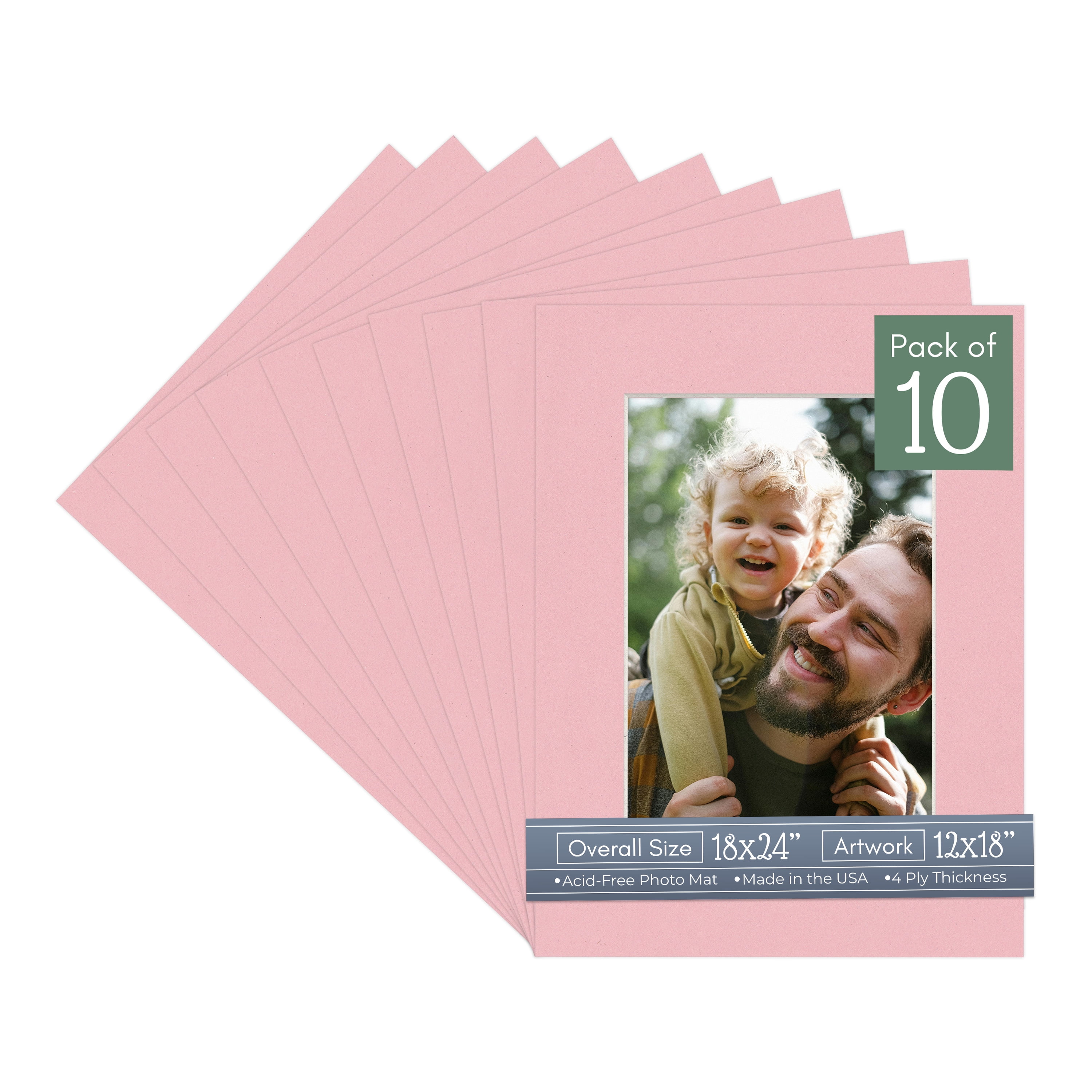 Soft Pink Picture Frame Mat for 18x24 Frames - Fits 12x18 Photos - 10 Mats