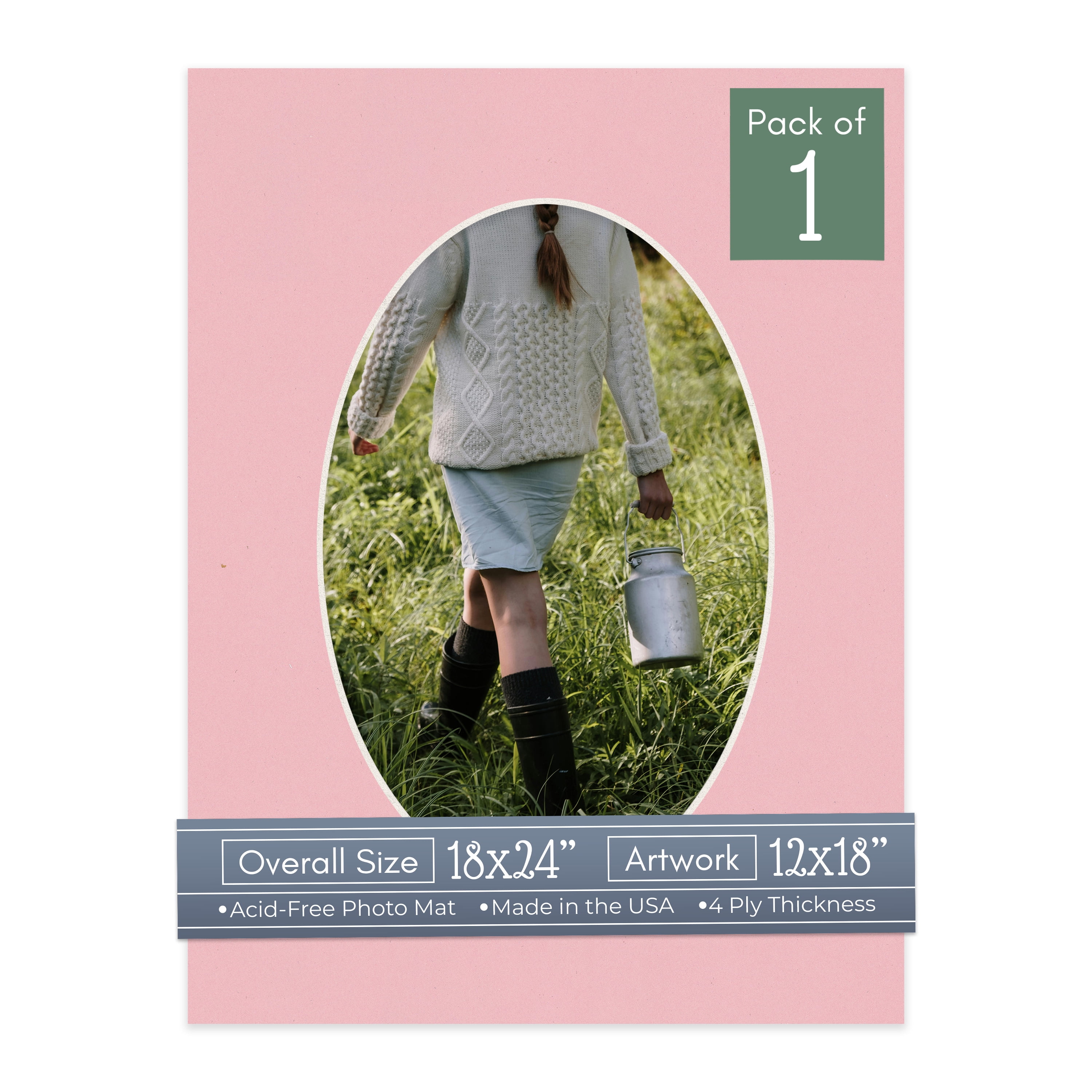 Soft Pink Picture Frame Mat for 18x24 Frames - Oval Opening for 12x18 Photos - 1 Mat