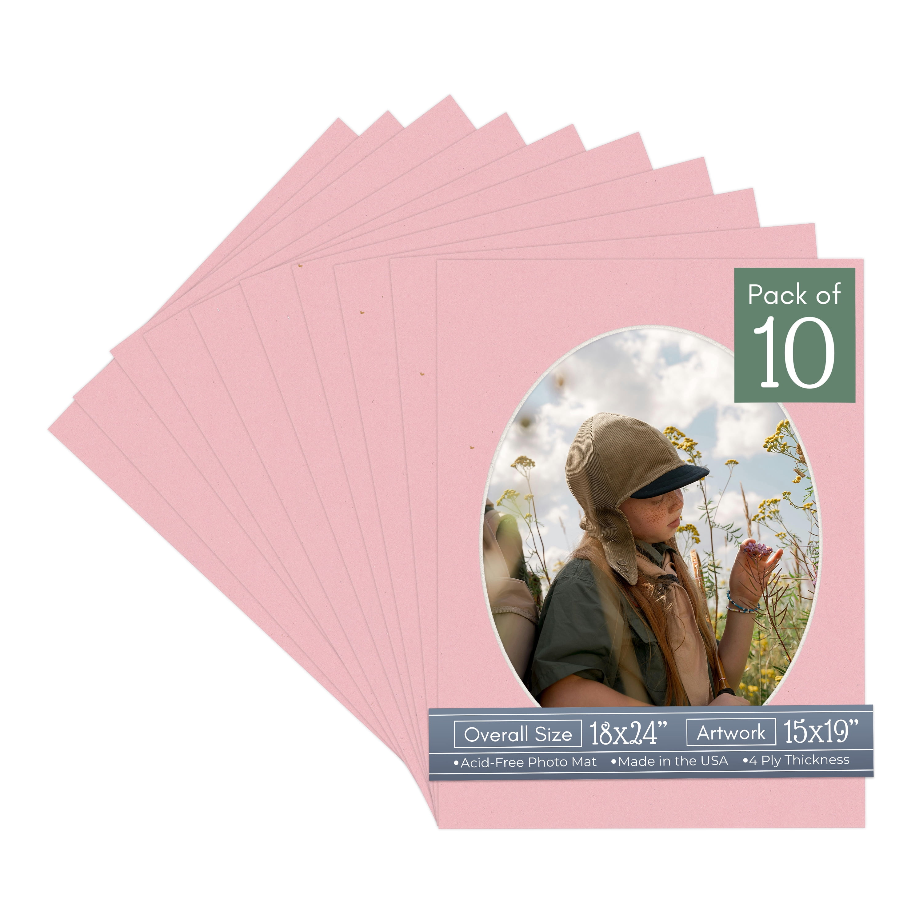 Soft Pink Picture Frame Mat for 18x24 Frames - Oval Opening for 15x19 Photos - 10 Mats