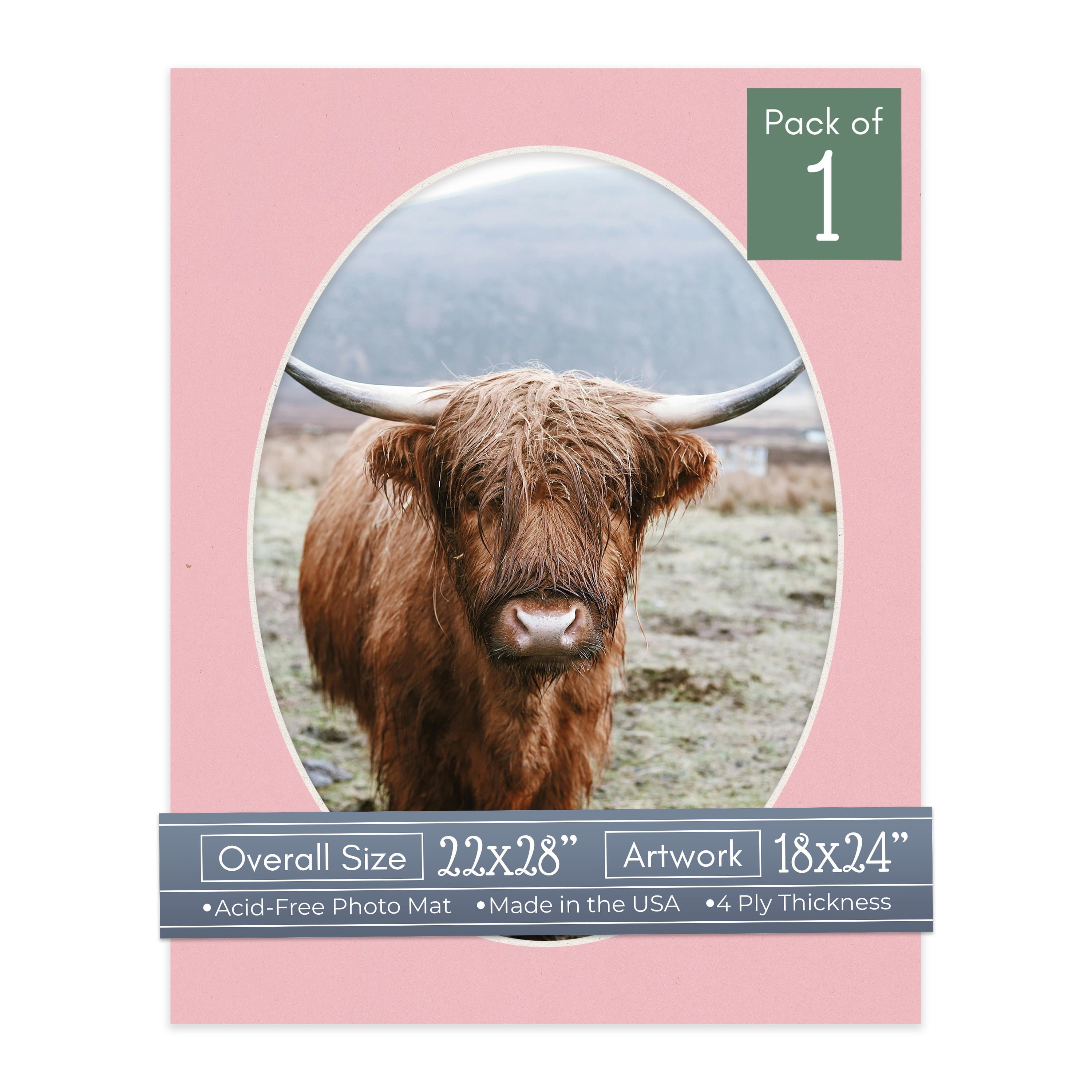 Soft Pink Picture Frame Mat for 22x28 Frames - Oval Opening for 18x24 Photos - 1 Mat
