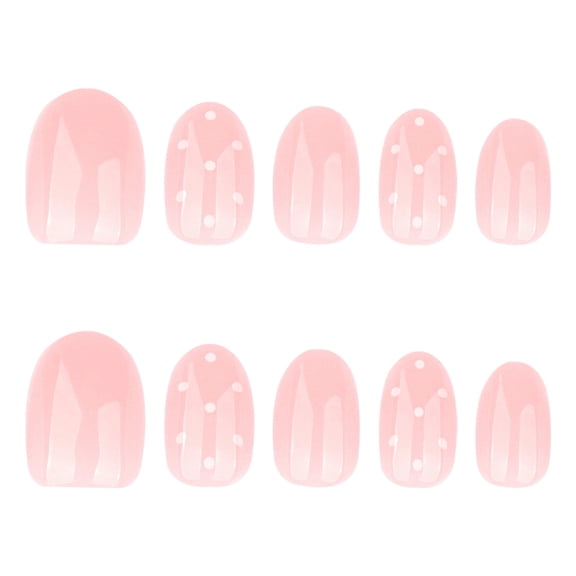 Soft Pink Polka Dot Alternating Press on Nails, Medium Oval Glossy Finish False Nails, 24 Count