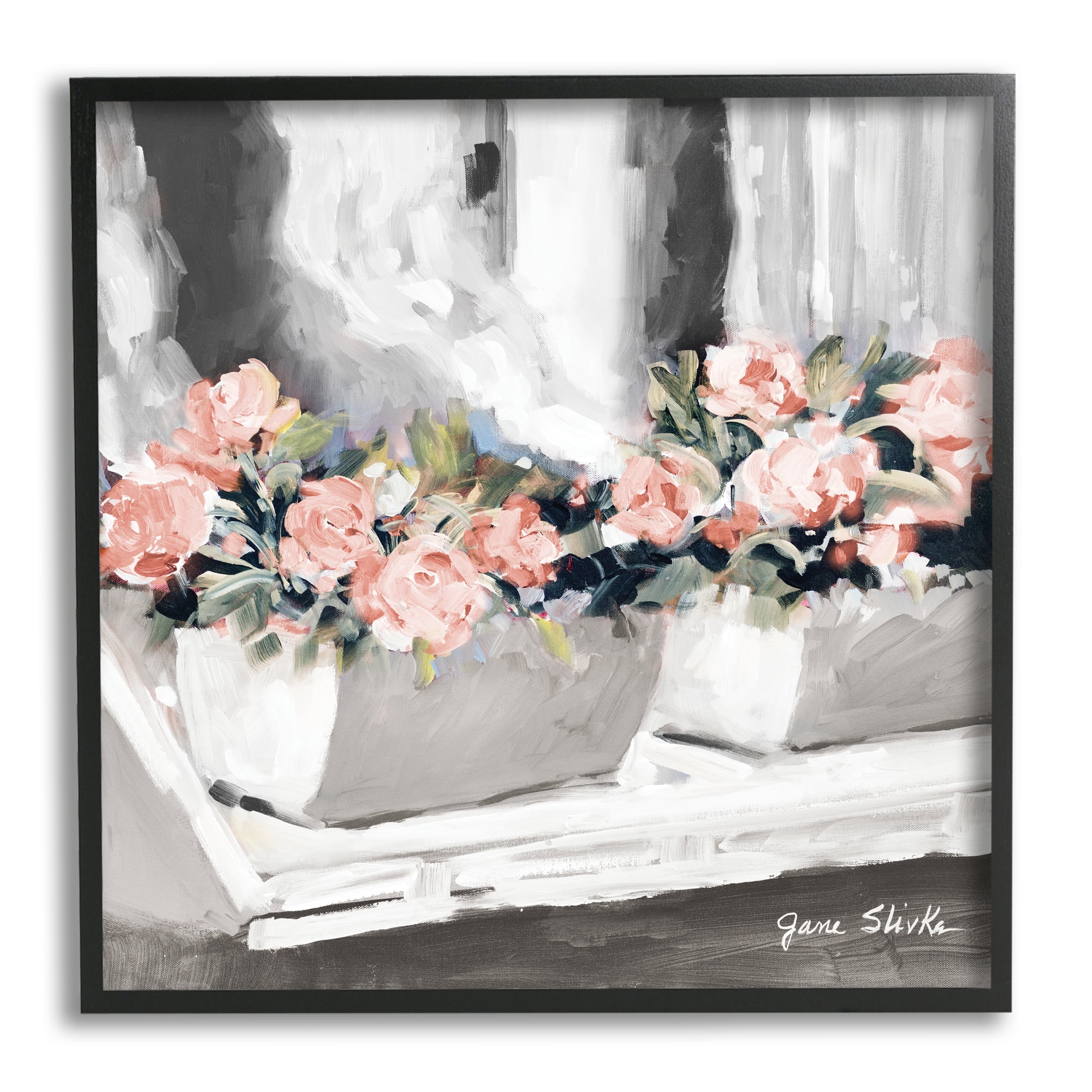 Soft Pink Roses Abstract Florals on Delicate Edge Botanical & Floral Framed Art Print Wall Art, 17x17