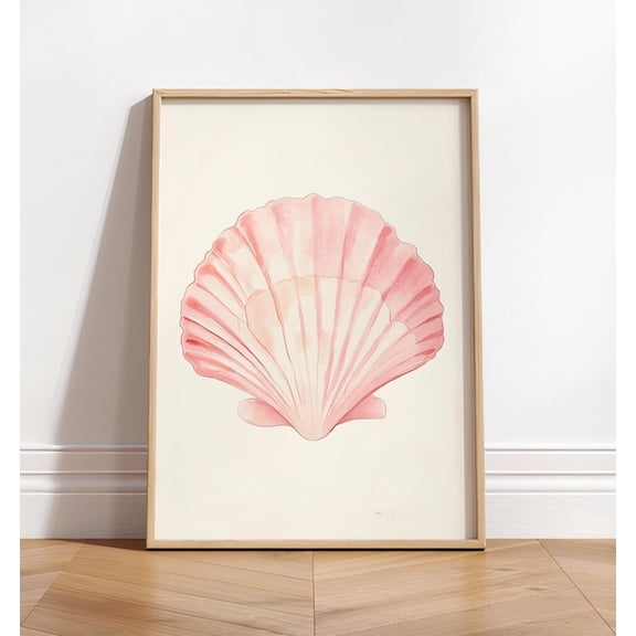Soft Pink Seashell Coastal Wall Art Print, Unframed Paper Poster 24x36in