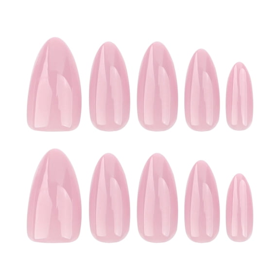 Pink Long Stiletto Press on Nails, Solid Color Glossy Fake Nails, 30 Count