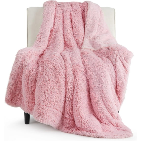 Soft Pink Twin Blanket for Bed, Fluffy Fuzzy Blankets Twin Size for Couch, Sofa, Cozy Plush Sherpa Fleece Faux Fur Blanket, Thick Warm Christmas Blanket Gifts for Women, Men, 60x80