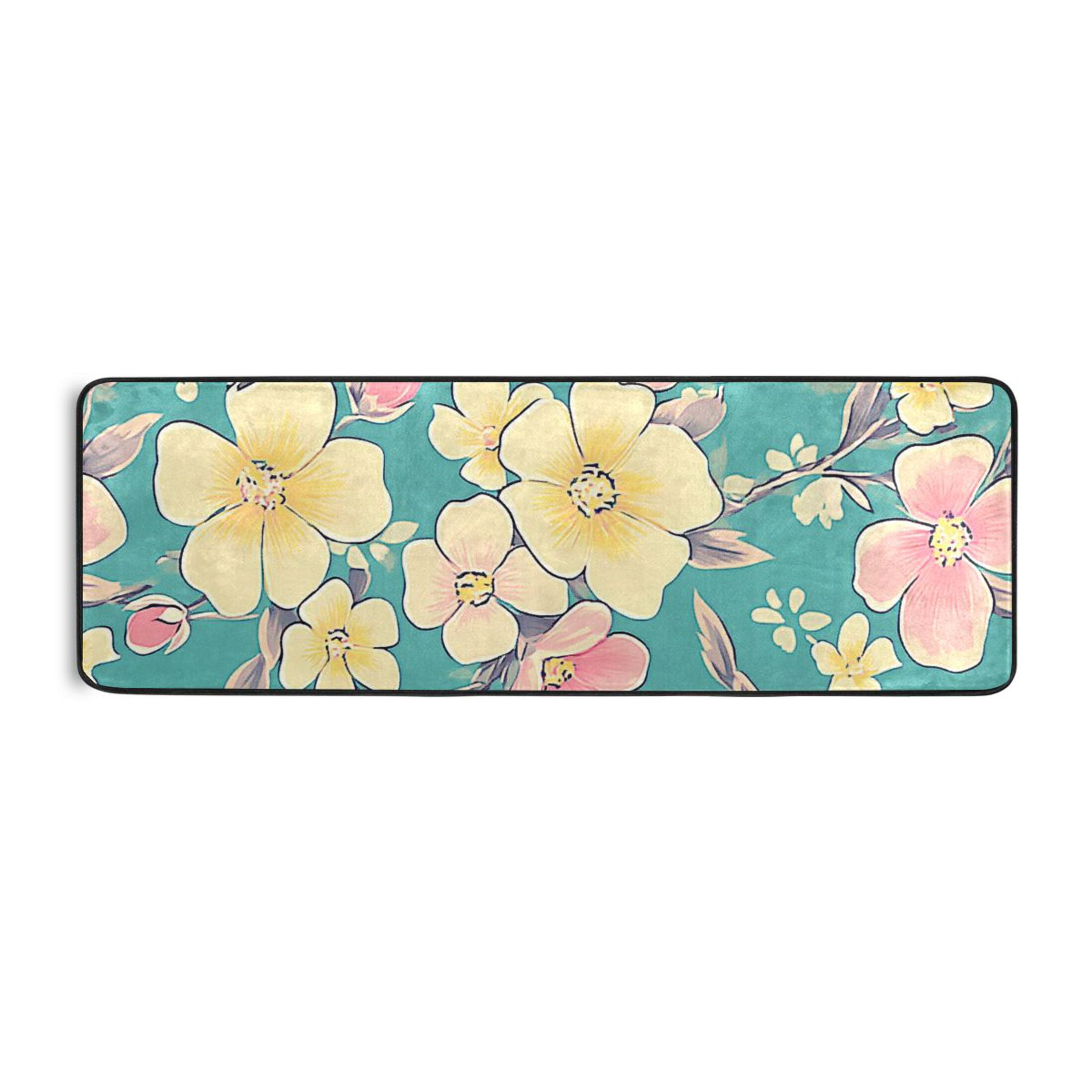 Pink Hallway Rug Patterns Soft Pink and Yellow Floral Pattern Runner Rug for Hallways Kitchen Non ...