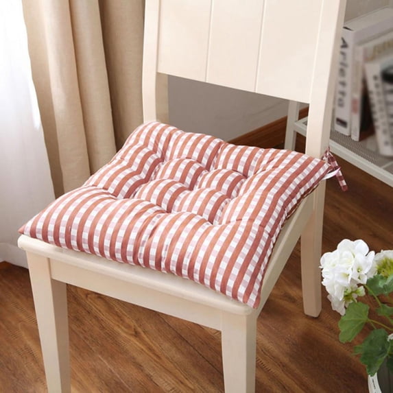 Soft Plaid Chair Pad, 13.77-Inch Square Seat Cushion for Dining Chairs, Non-Slip Kitchen Chair Pads for Home & Office, Comfortable Tufted Fabric Seat Decor,Coffee