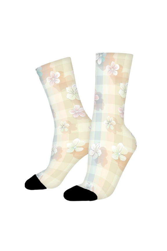Soft Plaid Flowers Funny Novelty Crew Socks for Women Men Sports