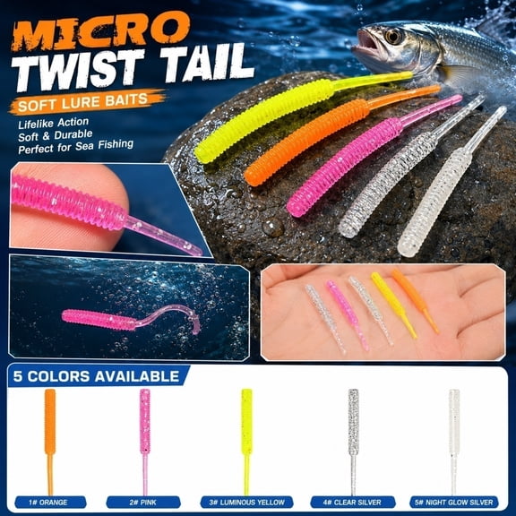 Soft Plastic Bass Fishing Lures Soft Plastic Fishing Lures 2 Inch Threaded Pin Tail Worms Freshwater Fishing Lures and Bait for Bass Trout Panfish Mixed Color 10 Pack