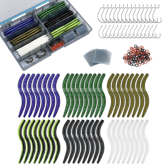 Soft Plastic Fishing Lure Kit with Tackle Box, 179 Pieces