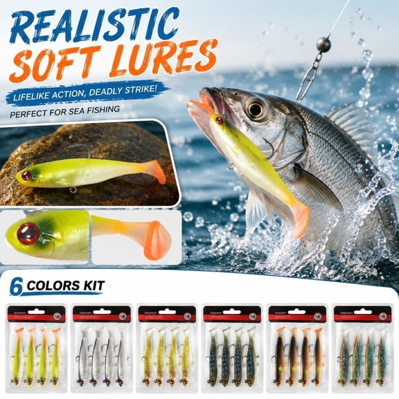 Soft Plastic Fishing Lure with Lifelike T-Tail Wobble Action, Bright Yellow-Green Body & Orange Tail for Bass, Perch, Snakehead – Sinking Design for Casting Distance and Low-Visibility Appeal