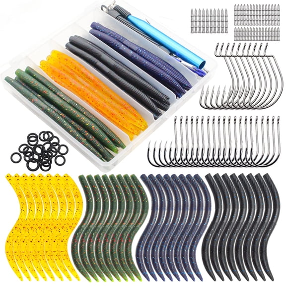 Soft Plastic Fishing Lure Set 133pcs 5.15in Wacky Rig Carolina Rig Compatible