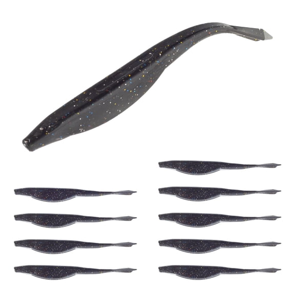 Soft Plastic Jerkbait Fluke Style Swimbaits Soft Plastic Bass Fishing Lure Fishing Baits Paddle Tail 5 Inch Length 10 per Pack-Black