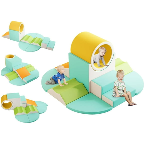 Soft Play Climbing Toys for Toddlers, Cuoote Climbing Blocks 10pcs Set with Tunnel Foam Blocks for Climbing, Crawling & Sliding, Indoor Play Gym for Nursery Living Room