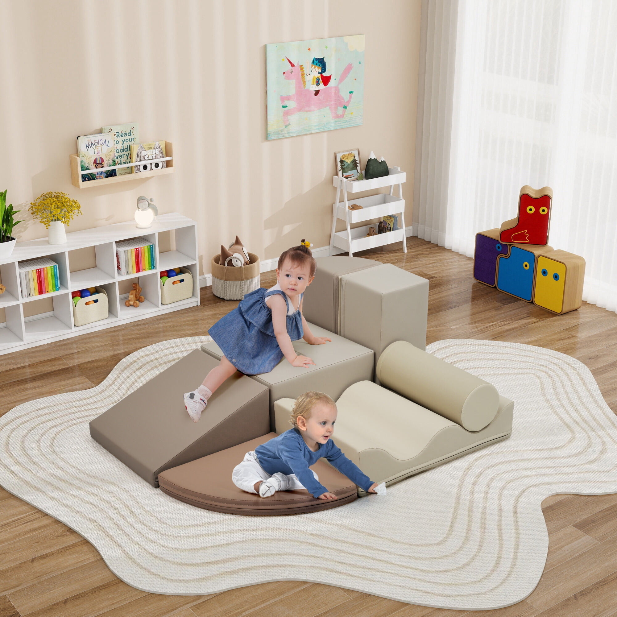 Soft Play Mat 7-Piece Indoor Climbing Foam for Kids, Soft PU Toddler Climbing Toys, Indoor Climb and Crawl Activity Play Set,Baby Play Mat