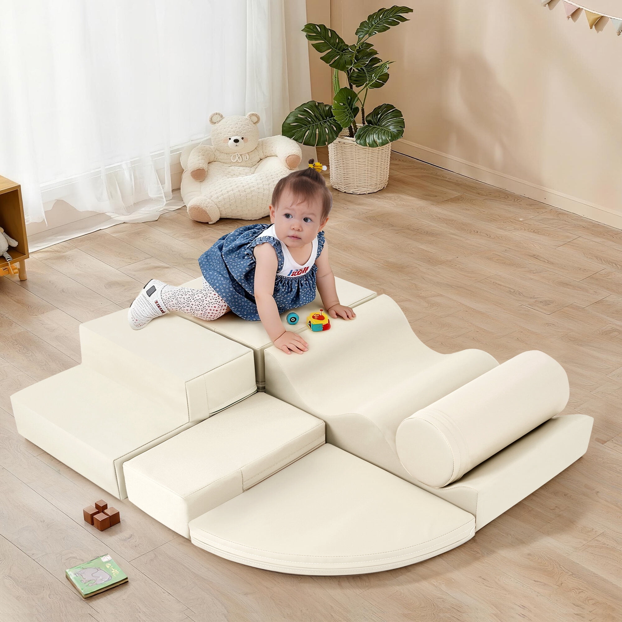 Soft Play Mat Soft Climb and Crawl Foam Playset 6 in 1, Soft Play Equipment Climb and Crawl Playground for Kids,Kids Crawling and Climbing Indoor Active Play Structure,Baby Play Mat