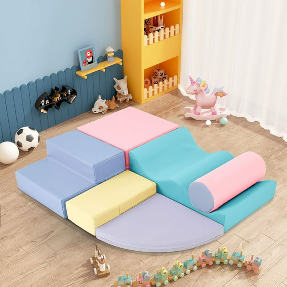 Soft Play Mat Soft Climb and Crawl Foam Playset 6 in 1, Soft Play Equipment Climb and Crawl Playground for Kids,Kids Crawling and Climbing Indoor Active Play Structure,Baby Play Mat