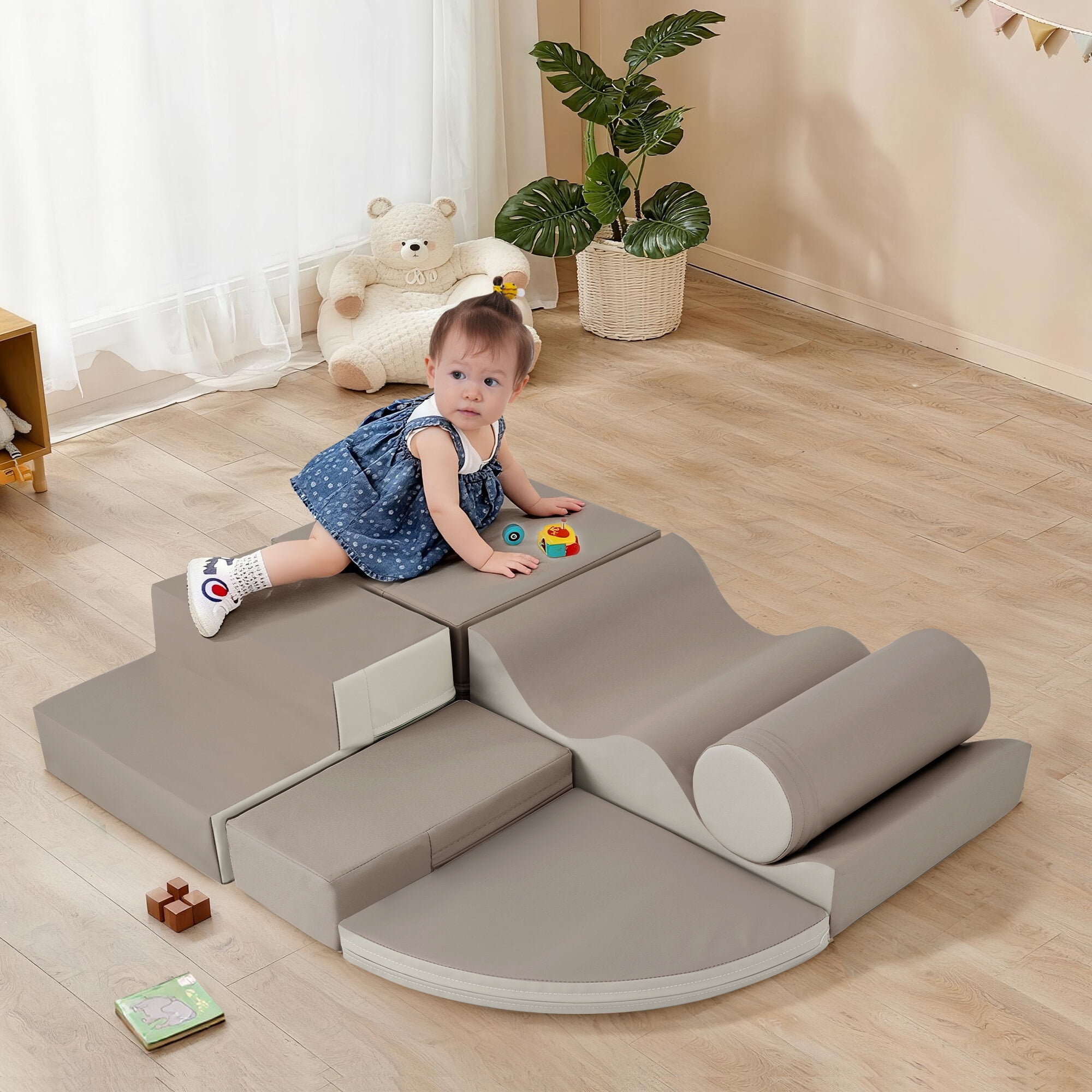 Soft Play Mat Soft Climb and Crawl Foam Playset 6 in 1, Soft Play Equipment Climb and Crawl Playground for Kids,Kids Crawling and Climbing Indoor Active Play Structure,Baby Play Mat