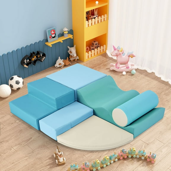 Soft Play Mat Soft Climb and Crawl Foam Playset 6 in 1, Soft Play Equipment Climb and Crawl Playground for Kids,Kids Crawling and Climbing Indoor Active Play Structure,Toddler Play Mat