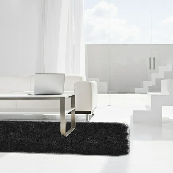 Soft Plush Area Rug, 15.75 x 23.62 inches Carpet for Living Room, Bedroom, Home Decor, Fluffy Nursery Rug, Black