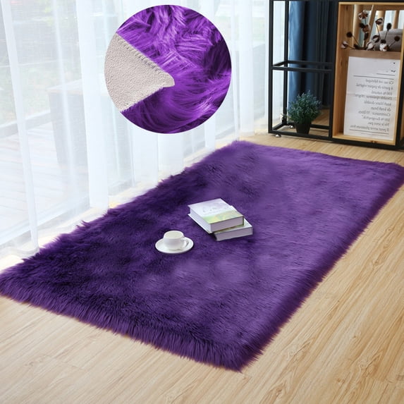 Soft Plush Area Rugs Rectangular 24" x 36" Faux Sheepskin Purple Carpet Bedroom Floor Mats Chair Sofa Shaggy Cushion