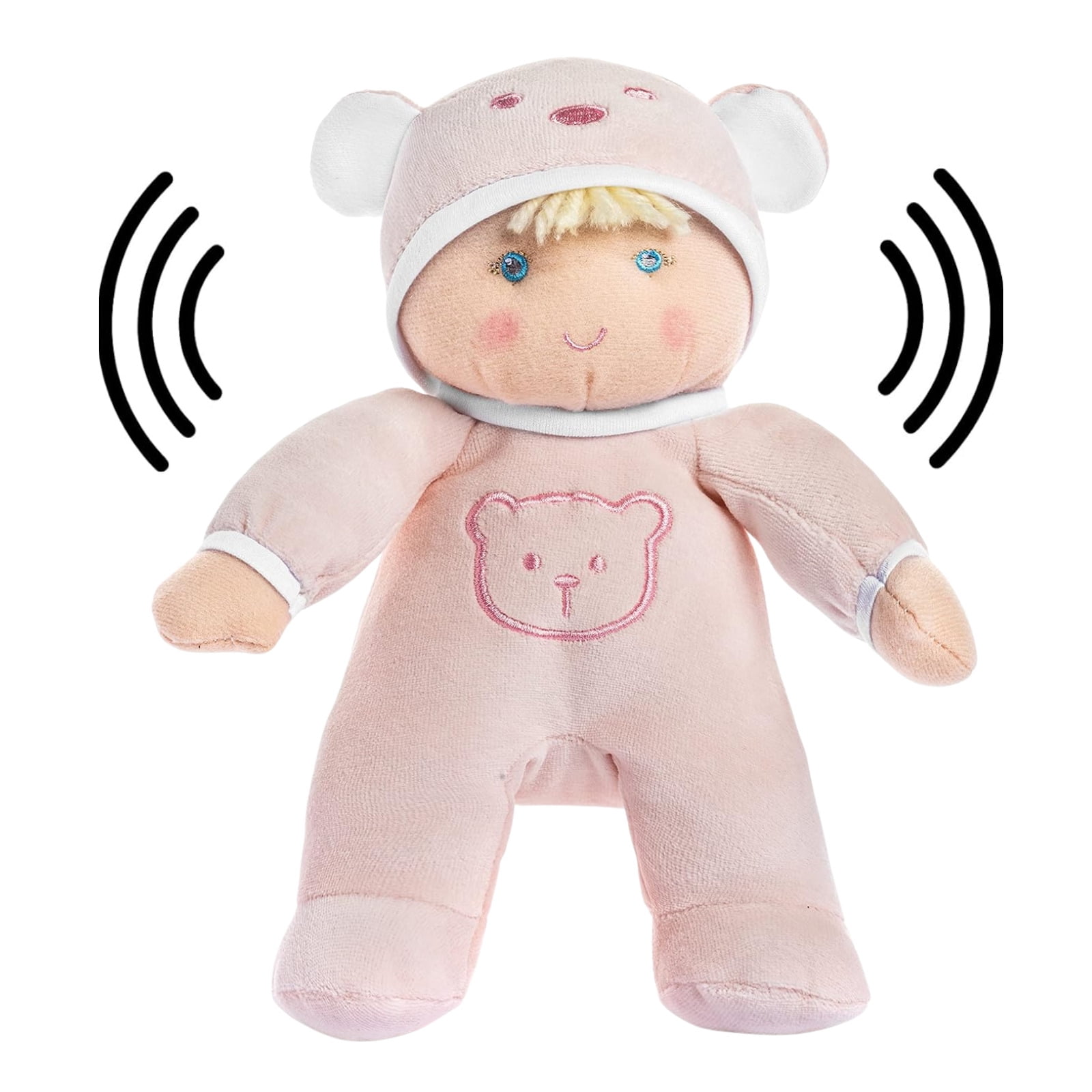 Genius Babies My First Baby Girl Doll Plush Toy in Pink with Rattle, 10.5" Tall