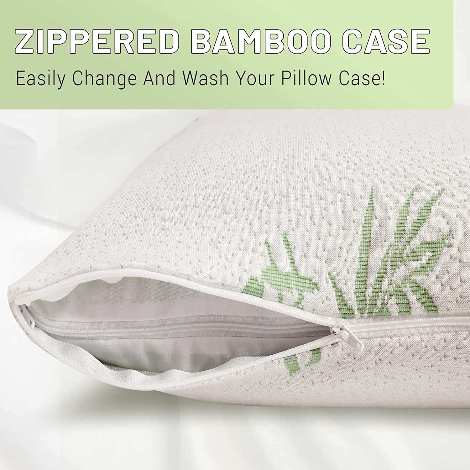 White Bamboo Memory Foam Support Pillow with Zippered Case