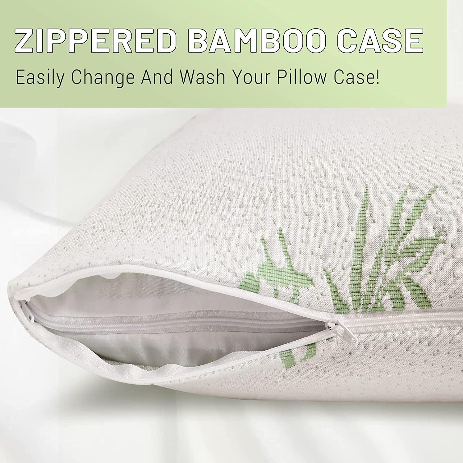 White Bamboo Memory Foam Support Pillow with Zippered Case