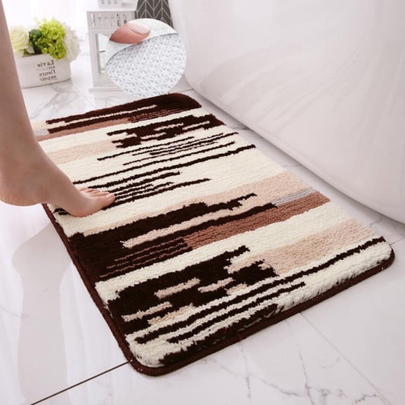 FUDAKUNA Soft Plush Bathroom Rugs Non-Slip 16" x 24" Beige Brown Fluffy Microfiber Absorbent Small Bath Mats Machine Washable