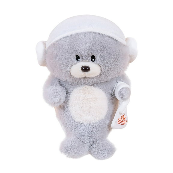 Soft Plush Bear Stuffed Animal Toy, Cuddly Gray Teddy Bear with Hat, Cute Huggable Doll for Kids, Girls, Boys, Birthday Gift, Nursery, Bedtime, 12 Inches