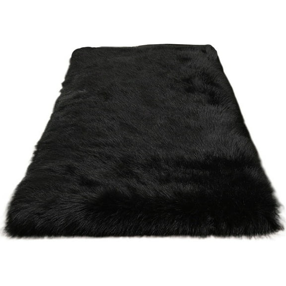 Soft Plush Black Fur Area Rug 2 x 4ft Shaggy Fluffy Rugs Rectangular Carpet Floor Mat for Bedroom Living Room Modern Decor