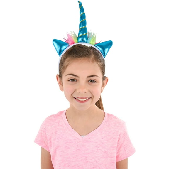 Soft Plush Blue Mystical Magical Unicorn Horn Headband Costume Accessory