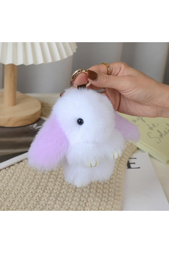 Soft Plush Bunny Keychain - Adorable Long Ear Rabbit Fluffy Pom Pom Key Ring for Women Girls, Cute Stuffed Animal Toy Bag Charm for Backpack Purse Handbag Decor