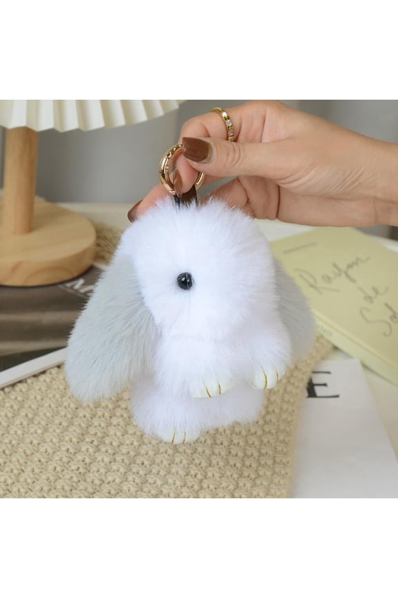 Soft Plush Bunny Keychain - Adorable Long Ear Rabbit Fluffy Pom Pom Key Ring for Women Girls, Cute Stuffed Animal Toy Bag Charm for Backpack Purse Handbag Decor
