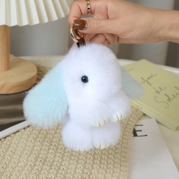 Soft Plush Bunny Keychain - Adorable Long Ear Rabbit Fluffy Pom Pom Key Ring for Women Girls, Cute Stuffed Animal Toy Bag Charm for Backpack Purse Handbag Decor