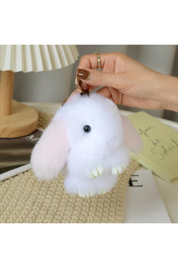 Soft Plush Bunny Keychain - Adorable Long Ear Rabbit Fluffy Pom Pom Key Ring for Women Girls, Cute Stuffed Animal Toy Bag Charm for Backpack Purse Handbag Decor