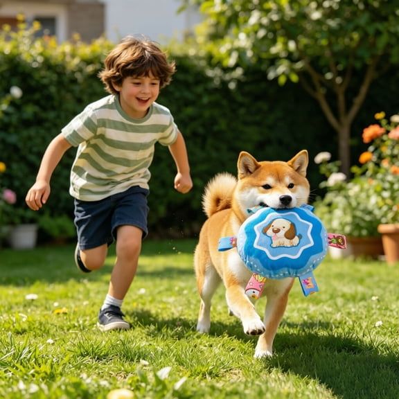 Soft Plush Cartoon Dog Print Flying Disc Toy Lightweight Floppy Pet Fetch Play Frisbee Outdoor Backyard Interactive Training Game Accessory for Small Medium Breed Dogs Daily Activity Supply