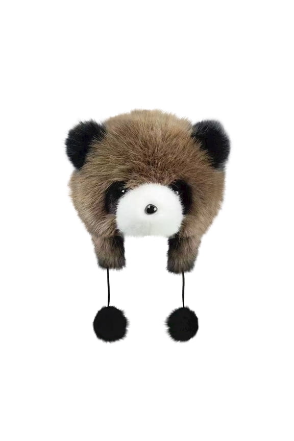 Soft Plush Cartoon Panda Ear Warmer Hat for Kids Toddler Winter Thick Warm Cute Animal Hat with Ear Flaps, Coffee Brown
