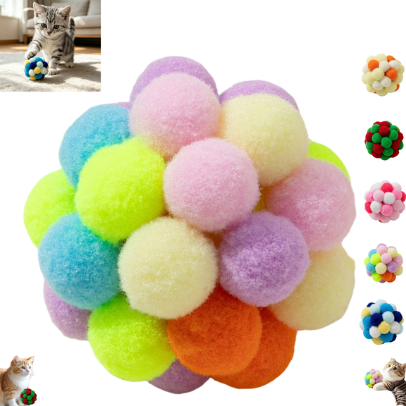 Soft Plush Cat Balls, 1.97 Inch Multicolor pom pom ball Toy, Quiet Indoor Pet Play Balls for Kitten Daily Activity & Chasing Games