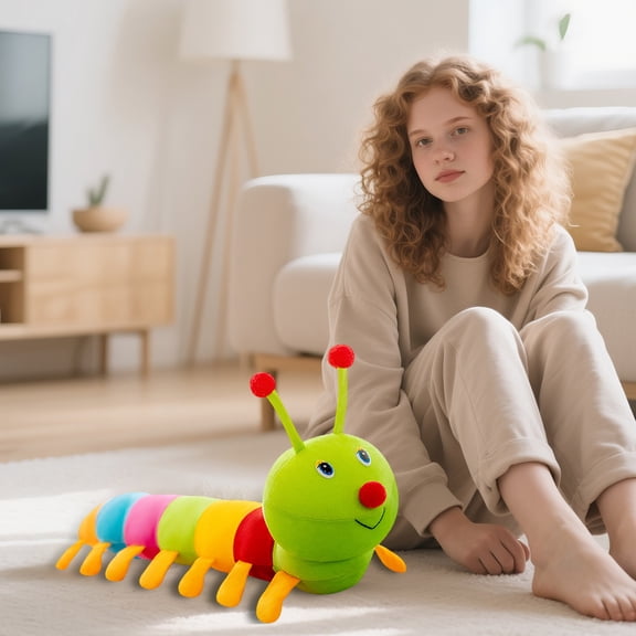 Soft Plush Caterpillar Toy - Reusable Stuffed Decorative Toy for Living Room Bedroom Home Office Sofa Bookshelf Mantel Cozy Soft Plush Decor(Green B)