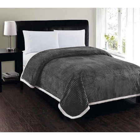 Soft Plush Corduroy Sherpa Lined Oversized Blankets All Comfort for Bedroom or Lounging, Queen 90 x 90, Navy