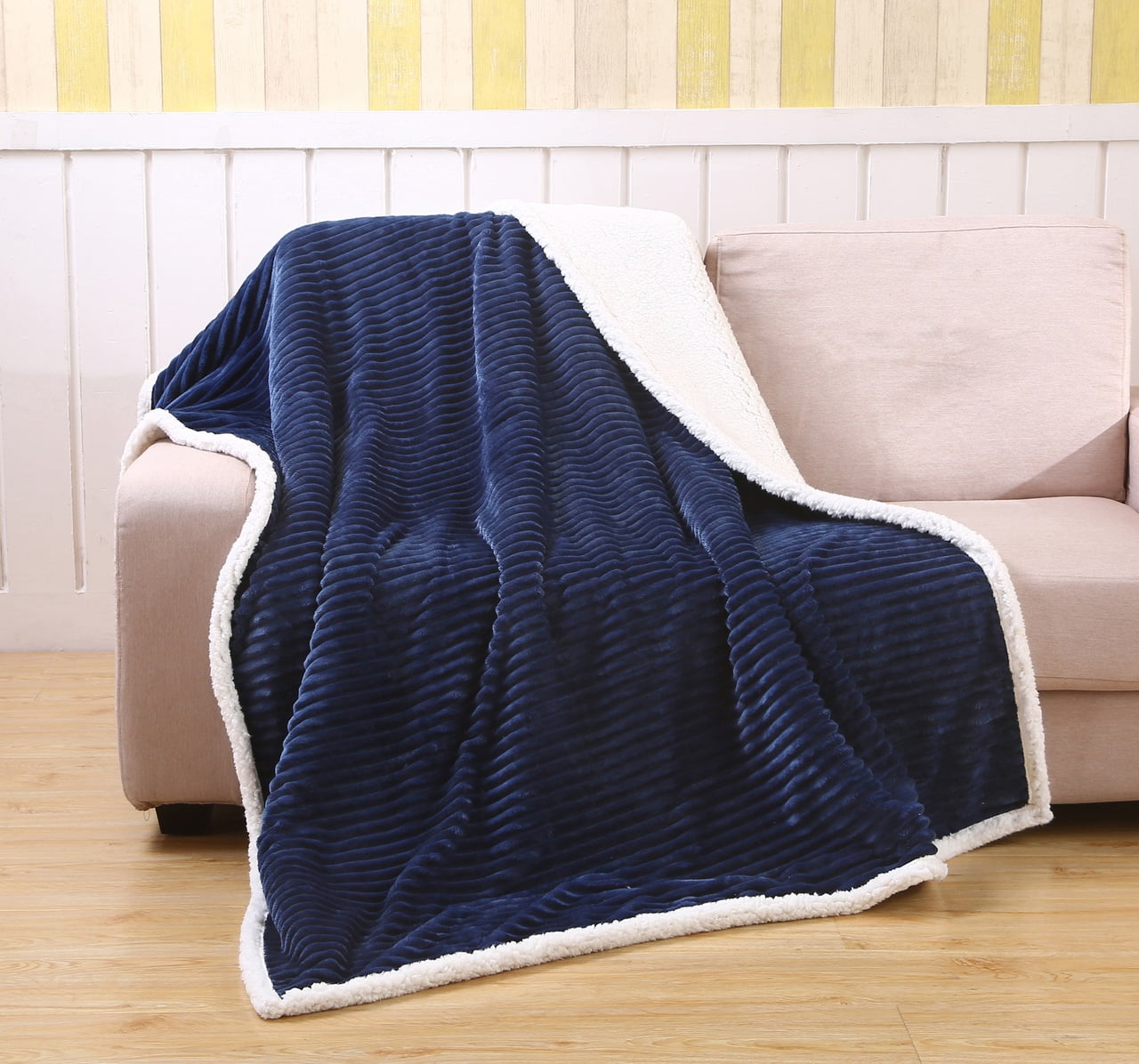 Navy Corduroy Sherpa Reversible Throw Blanket 50" x 60"