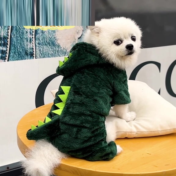 Soft Plush Dinosaur Style Dog Hoodie Costume Four Legged Cotton Jacket Pet Hooded Sweatshirt Cartoon Costume For Cats Pet Clothing