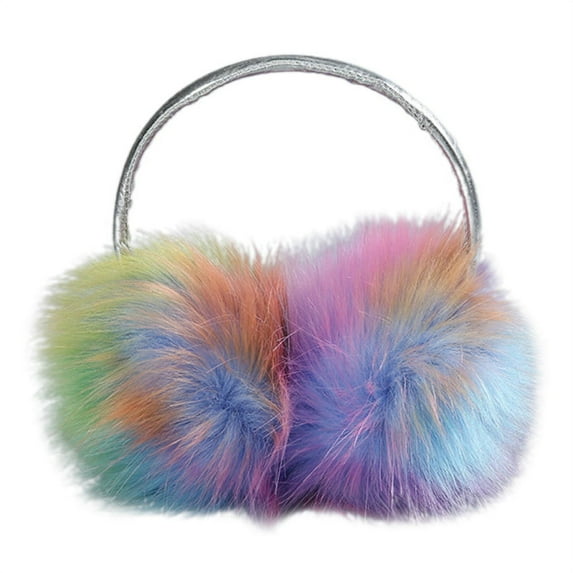 Soft Plush Earmuff Iridescent Gradient Multicolor Ear Warmers Winter Ear Muffs for Women Girls Auroral Color Christmas (black)