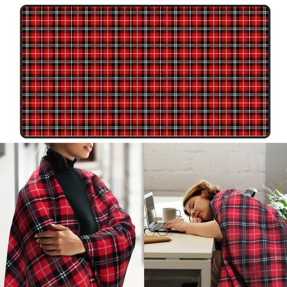 Soft Plush Electric Heated Blanket Throw, White Black Plaid Microlight Therapedic Throws | 3 Heat Setting with Auto Shut Off